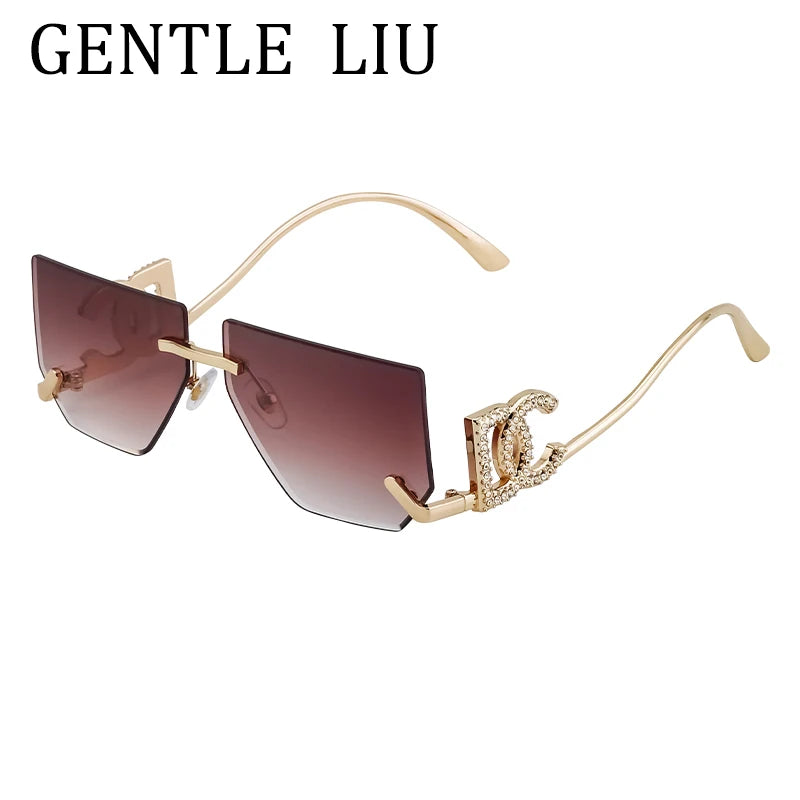 Óculos de sol quadrados sem aro punk femininos, armação de metal, design de marca de luxo, óculos retrô para mulheres, proteção UV400, 2025