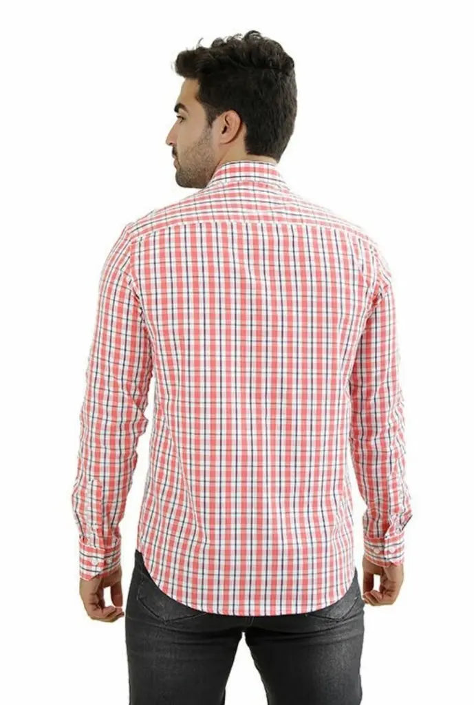 Men's Shirt L Sleeve Slim Fit Plaid Red/Br/Pto