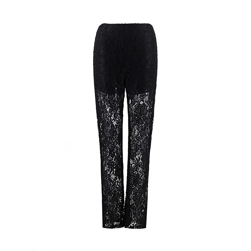Calça feminina de renda  cintura alta, streetwear, sexy, vazada, feminina, casual, cintura elástica,moletom larga