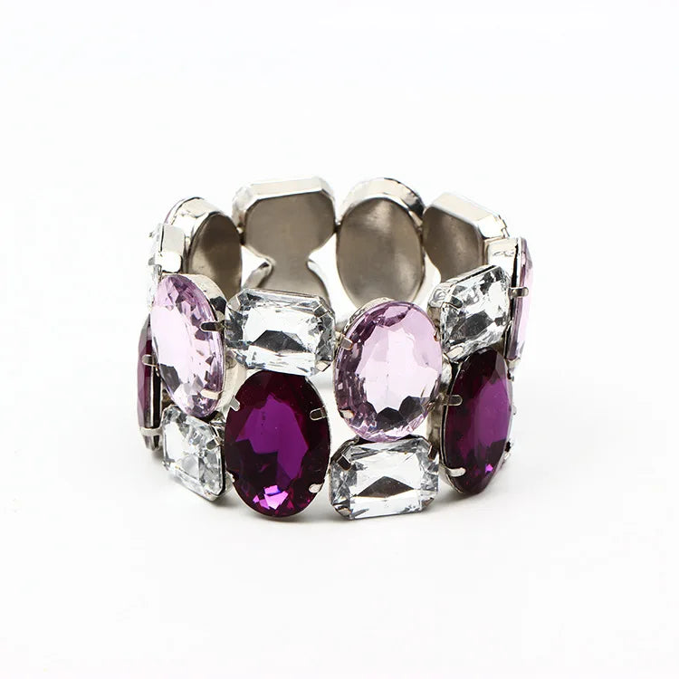 Fashion Exquisite Wide Elastic Color Rhinestone Bridal Bracelet for Women