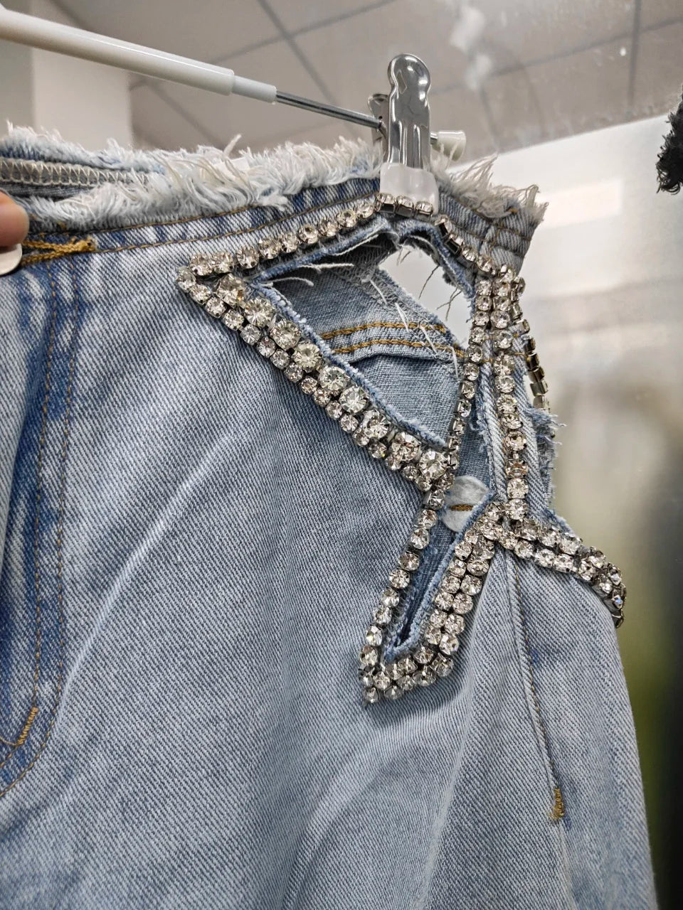 Y2k Hot Fix Rhinestone Cutout Women's Jeans Summer Street Low-rise Wide Leg Loose Denim Pants Lady New Fashion Party Trousers