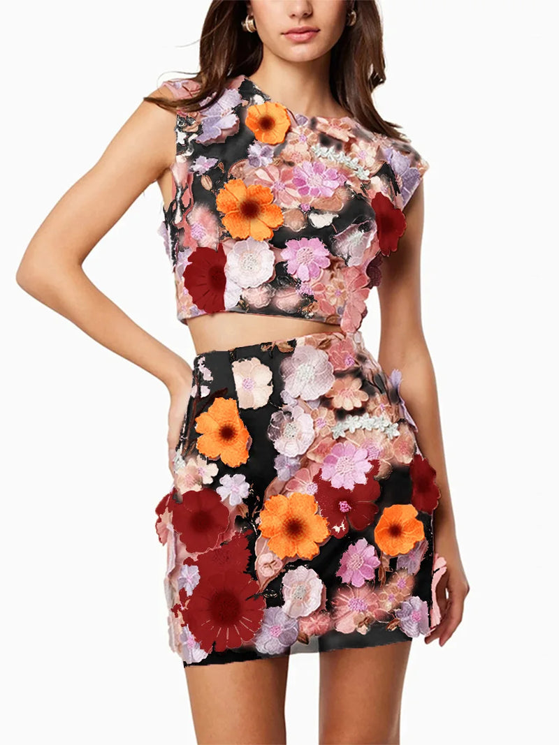 Spring Dress Women's Skirt High-quality Embroidery Hook Pattern Sleeveless Crop Top Wrap Hip Skirt Set of Two Pieces