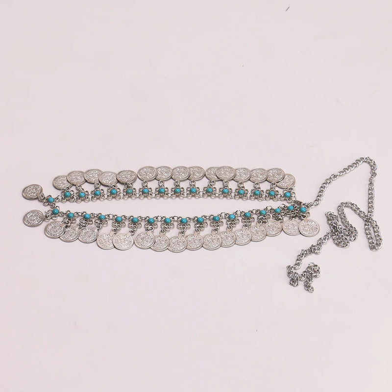 Retro coin Pendant belly Dance Waist Decorateive chain tassel Belt For Women accessories Ladies's Bohemia Girdle Dress catwalk