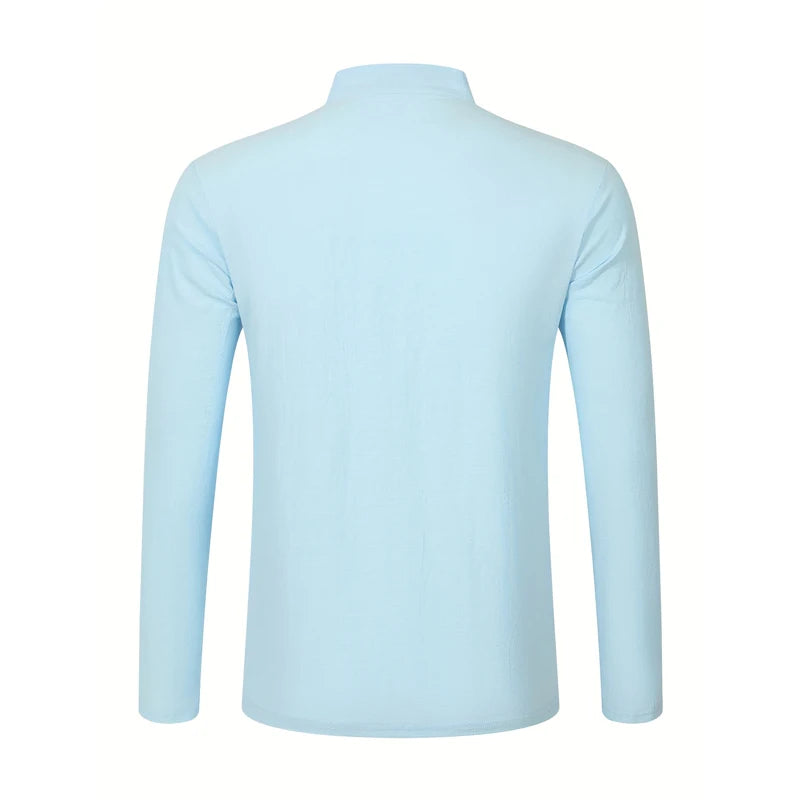 Men's Lightweight Shirts Long Sleeve Henley Cotton Linen Shirts for Male Beach Hawaiian V-neck Top Breathable Polo Shirts top