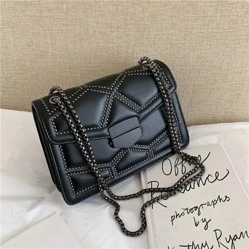 Yogodlns Vintage Rivet Chain Small Shoulder Bags For Women Flap PU Leather Fashion Small Square Crossbody Bag Designer Handbag - CRAVO ROSE