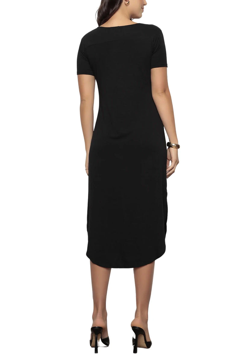 Black 920 Slit Short Sleeve Midi Dress
