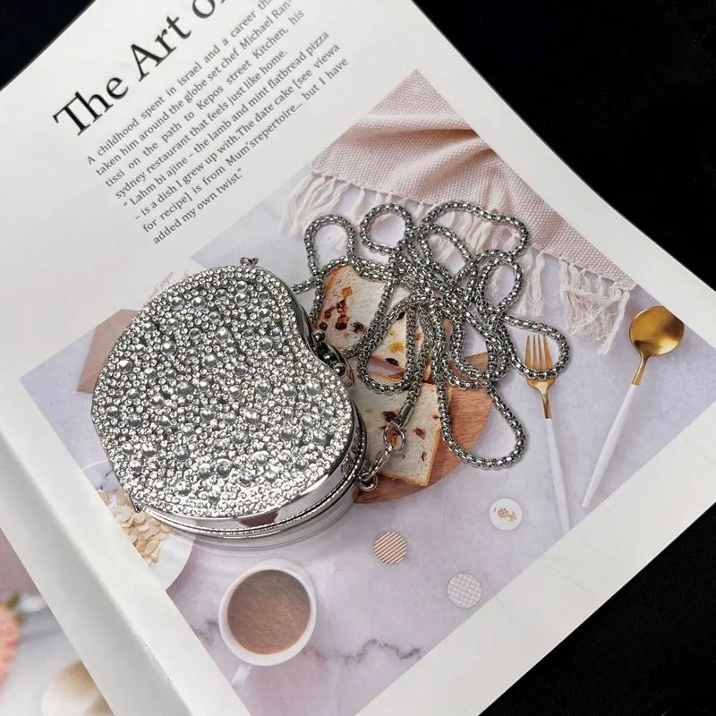 Detachable Long Chain Rhinestone Inlay Clutch Bag Lightweight Waterproof Crystal Glitter Purse Small Capacity Glitter