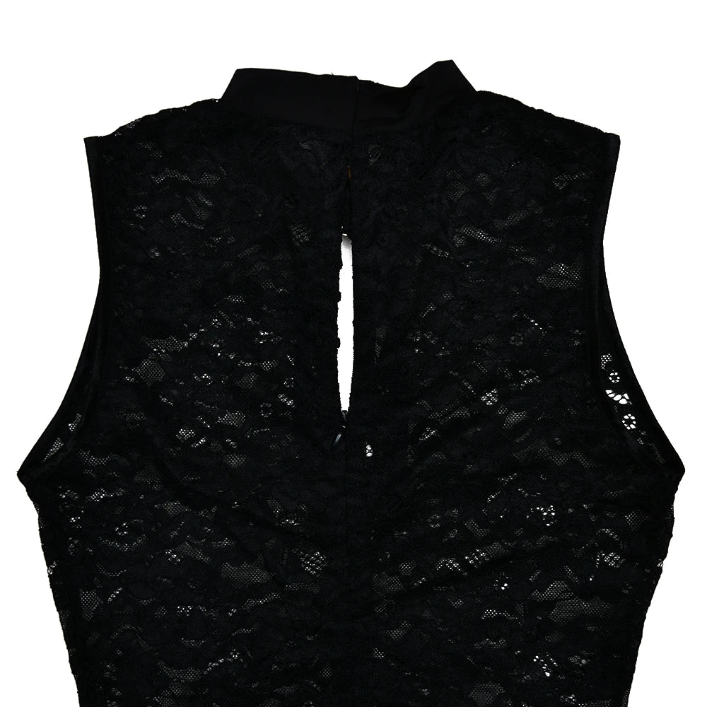 Fantoye Sexy Oco Out Alta Fenda Renda Vestido Longo Feminino Preto Transparente Vestido de Noite Feminino Outono Novo Elegante Festa Clubwear