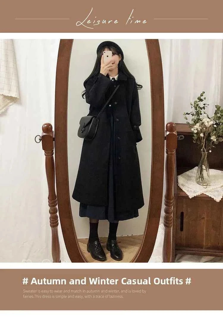 Autumn Winter Korean Style Loose Woolen Coat 2025 Slimming Knee-Length Tweed Women's Mid-Length Elegant Outerwear