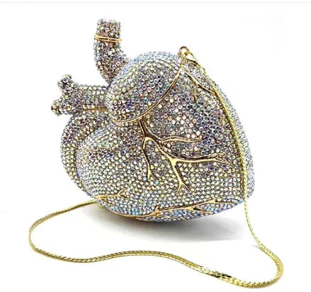 XIYUAN Red Heart Shaped Rhinestone Evening Bag Women Luxury Unique Wedding Party Dress Handbags Gold Crystal Bridal Clutch Purse