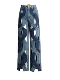 TWOTWINSTYLE Calça jeans feminina com zíper e patchwork, cintura alta, vazada, casual, perna larga, roupa feminina, nova moda