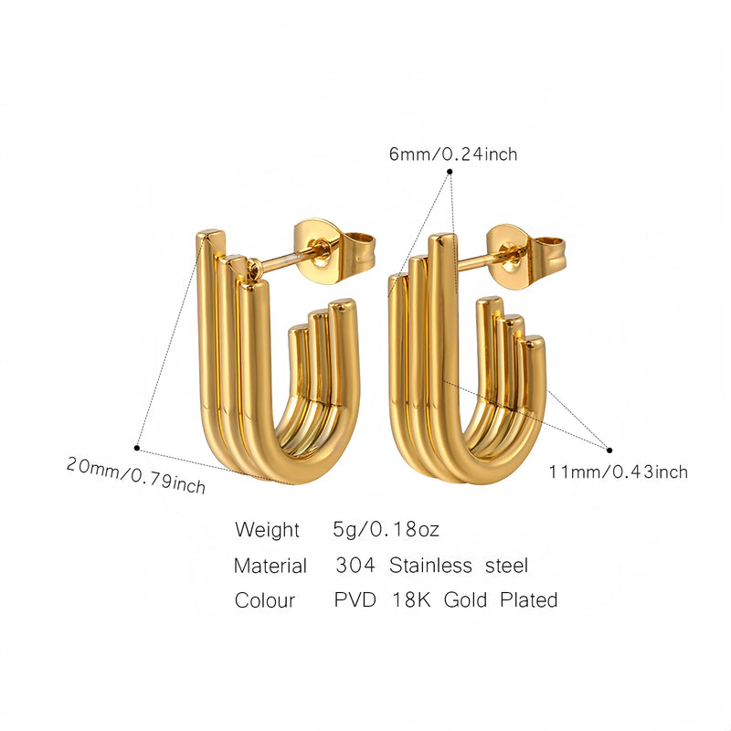 Three Layer J-shaped Stainless Steel Earrings for Woman Simple Design Style Jewelry To Showcase Personality