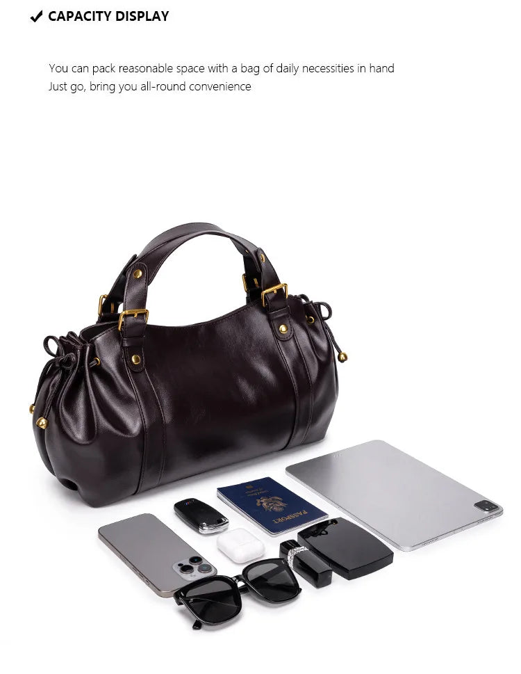 Women's Crossbody Simple Handbag Commuter Shoulder Boston Bag Stylish Versatile Work Bag Soft Polyester Interior