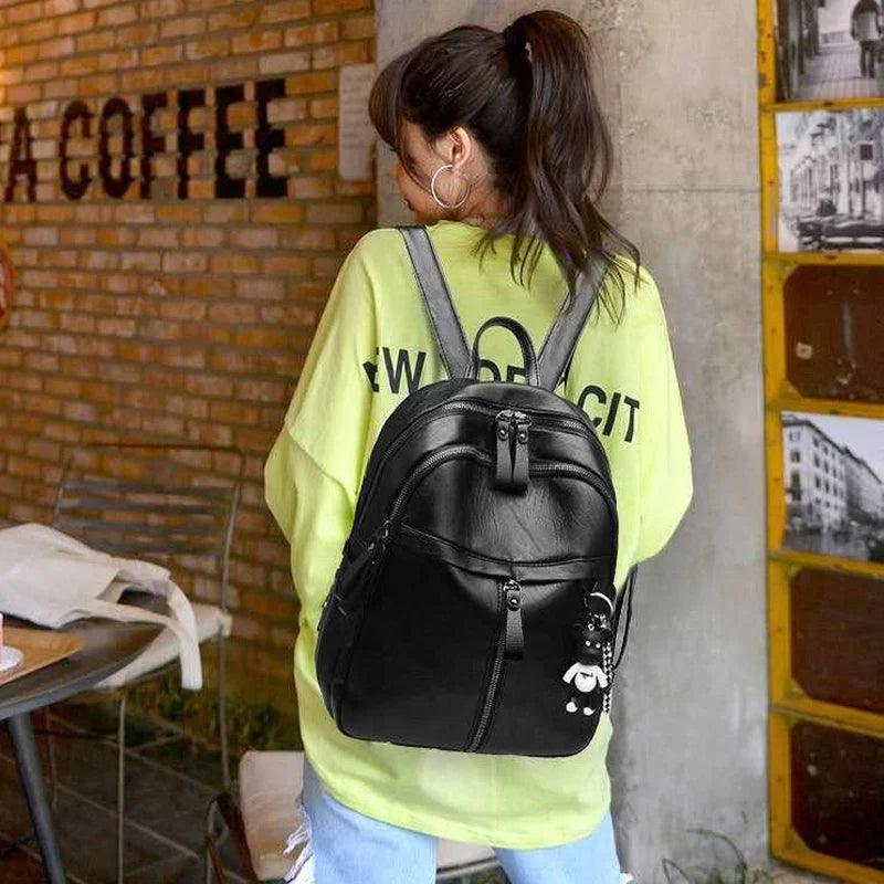 Woman Anti-theft Backpack Bag Casual Wild Soft PU Leather Dual-use Large Capacity Backpack Bolsa Feminine Sac Main Femme - CRAVO ROSE