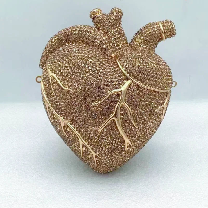 XIYUAN Red Heart Shaped Rhinestone Evening Bag Women Luxury Unique Wedding Party Dress Handbags Gold Crystal Bridal Clutch Purse