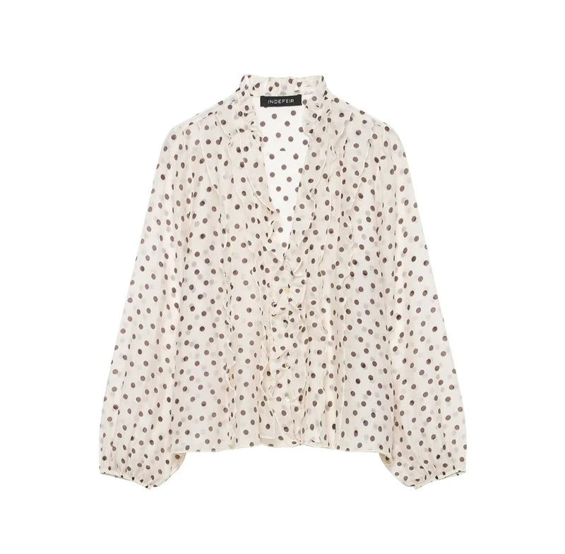 Women Shirt 2025 New Fashion Autumn Long Sleeve Layered Decorative Blouse for Women Casual Chic V-neck Ladies Top