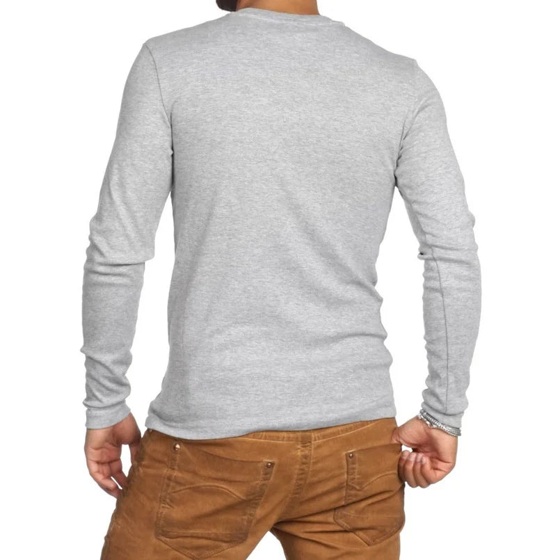 HENLEY Classic Slim Fit Long Sleeve Round GREY Shirt