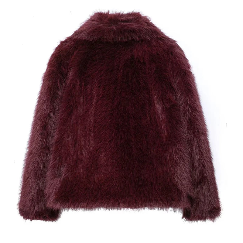 HXAO White Faux Fur Coat 2024 Woman New in coats Autumn Winter Fur Plush Fluffy Jacket Warm Red Gray Black Outerwears