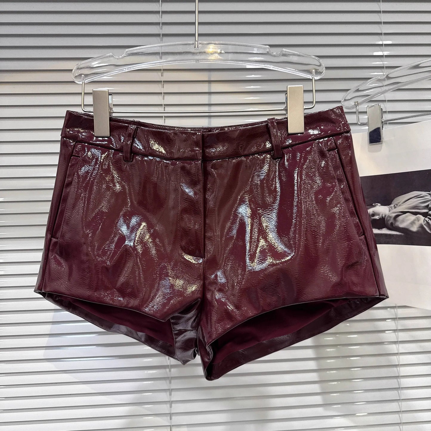 DEAT 2025 Autumn New Fashion Slim Fit Backless Lace One-Piece Camisole For Women Solid Color PU Leather Shorts Female 11A07083