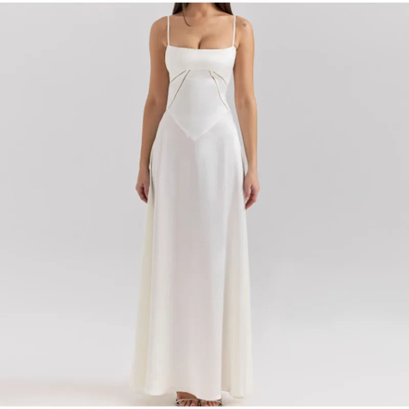 Elegant Lace Up Solid Camisole Maxi Dresses Fashion New Contrasting Cropped Long Gown 2025 New Female Party Beach Evening Robes