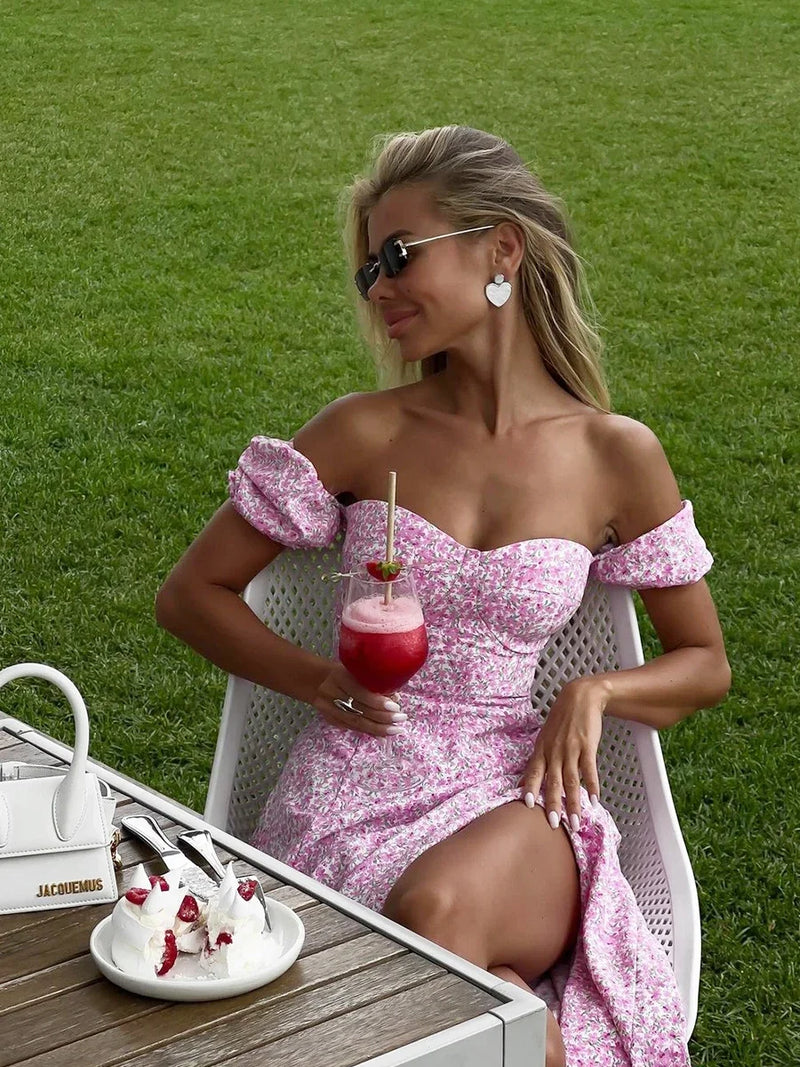 Vestido floral Wolfeel com ombros de fora, elegante, longo, slim fit, estampado, sexy