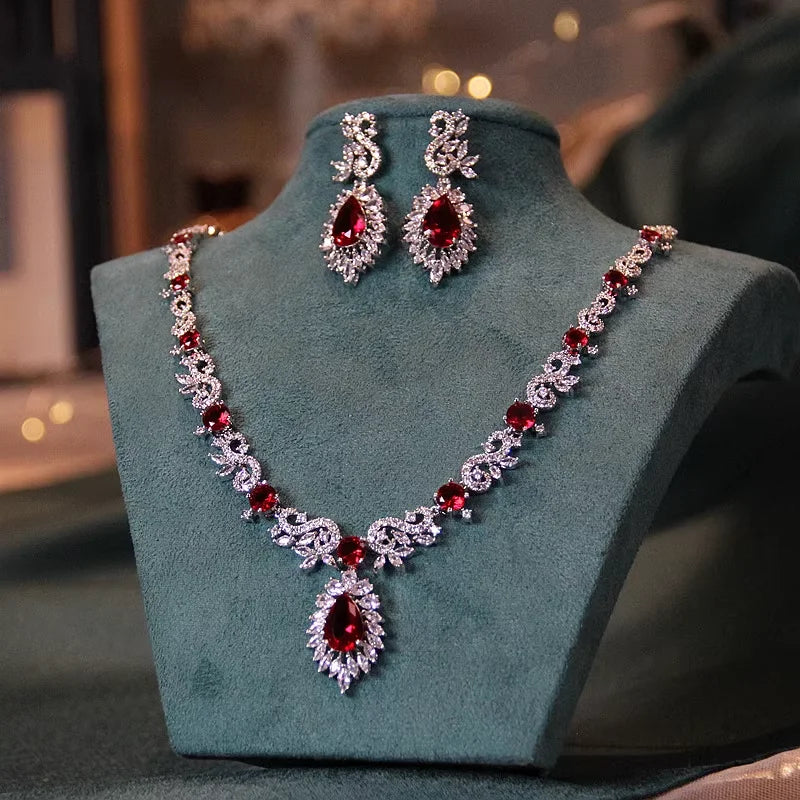 Colar de noiva jóias de alta qualidade luz luxo zircão vestido acessórios jóias brincos conjunto ornamentos presente natal - CRAVO ROSE