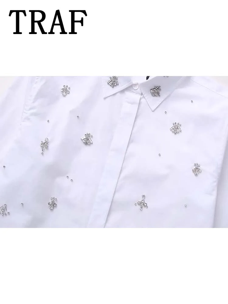 Blusas brancas elegantes da moda primavera 2025, blusas com lapela vazada, camisa slim feminina, casual, streetwear, blusa feminina para escritório