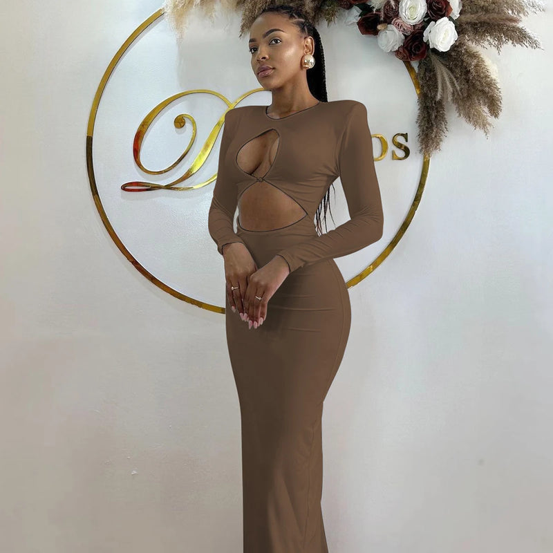 Hawthaw Women 2024 Spring Autumn Sexy Long Sleeve Party Club Hollow Out Bodycon White Long Dress Wholesale Items For Business