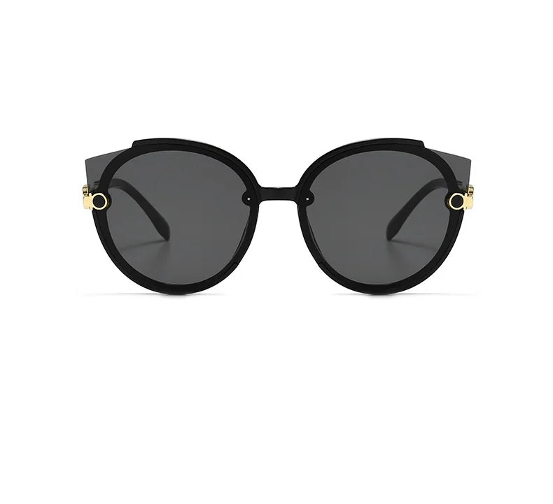 Óculos de sol redondos femininos, óculos de sol estilo olho de gato de marca de luxo, óculos vintage masculinos, óculos pretos, proteção UV400