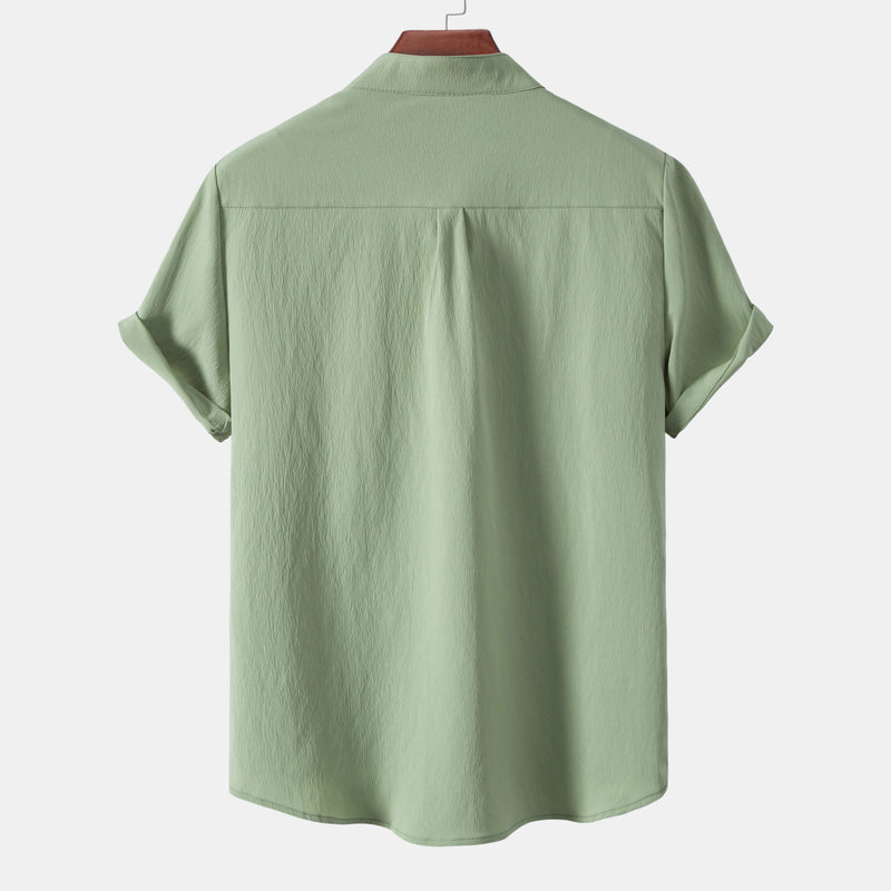 Cardigan casual de manga curta, cor sólida, gola alta, camisa para comércio exterior