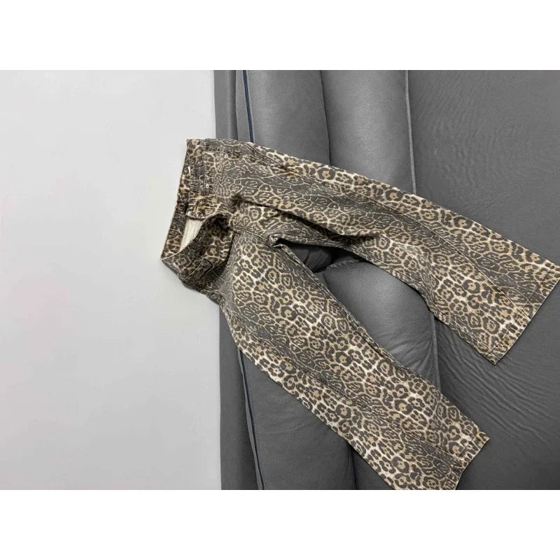 Calça jeans feminina americana retrô com estampa de leopardo, cintura alta, larga, casual, com bolsos, hip-hop, primavera/verão 2000, calça jeans pantera grande