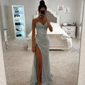 2024 Fashion Women Elegant Strap Sleeveless Sequined Slim Sexy Split Evening Party Long Dress Party Fashion Camisole Dress - CRAVO ROSE