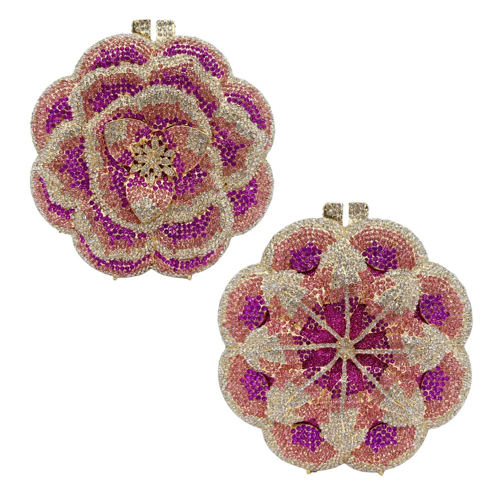 Rosa flor rosa/verde strass noite embreagens feminino floral amarelo cristal sacos de noite nupcial festa de casamento bolsa embreagem - CRAVO ROSE