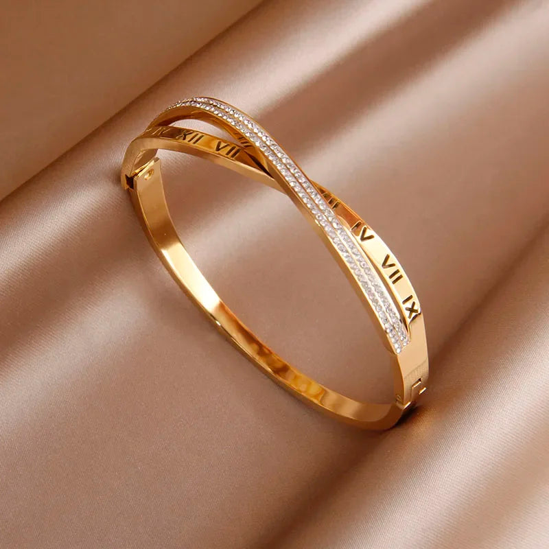 316L Stainless Steel Metal Classic Flower Bangles for Women Fashion Brand Jewelry Delicate Bowknot Bracelets Accessories