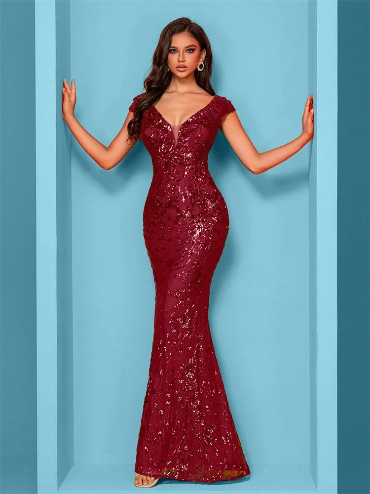 Lucyinlove Elegant Champagne Evening Dress For Women Long 2024 Luxury Mermaid Formal Sequins Prom Wedding Party Cocktail Dresses