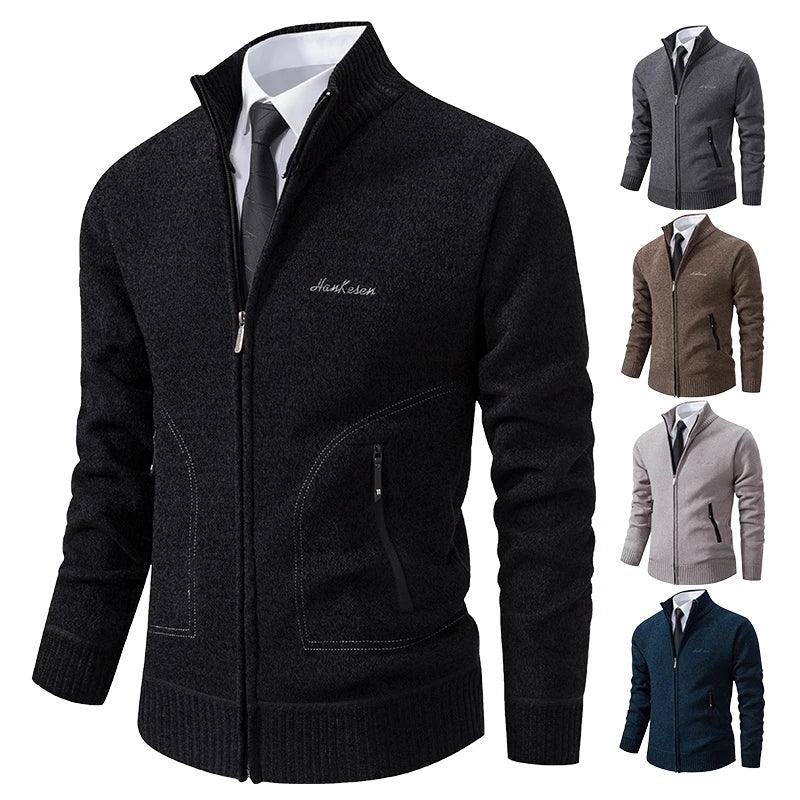 Malhas Primavera e Outono Masculino Gola Alta Cardigan Quente Grosso Suéter Inverno Solto Casaco Casual - CRAVO ROSE