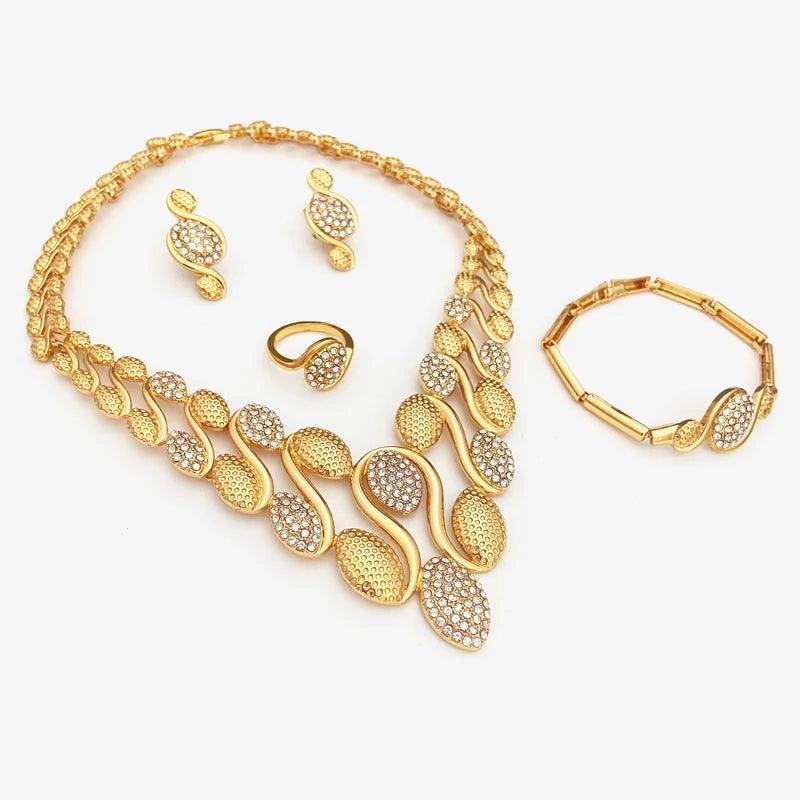 Luxury Dubai Gold Color Jewelry Set For Women Necklace Earrings Bracelet And Ring 4pcs Full Jewelry Set Spiked Shape Design - CRAVO ROSE