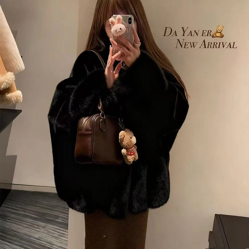 Faux Mink Fur Coat for Women Winter Thick Loose Hairy Casual Jacket Y2K Fashion Streetwear Long Sleeve Warm Fur Outerwear