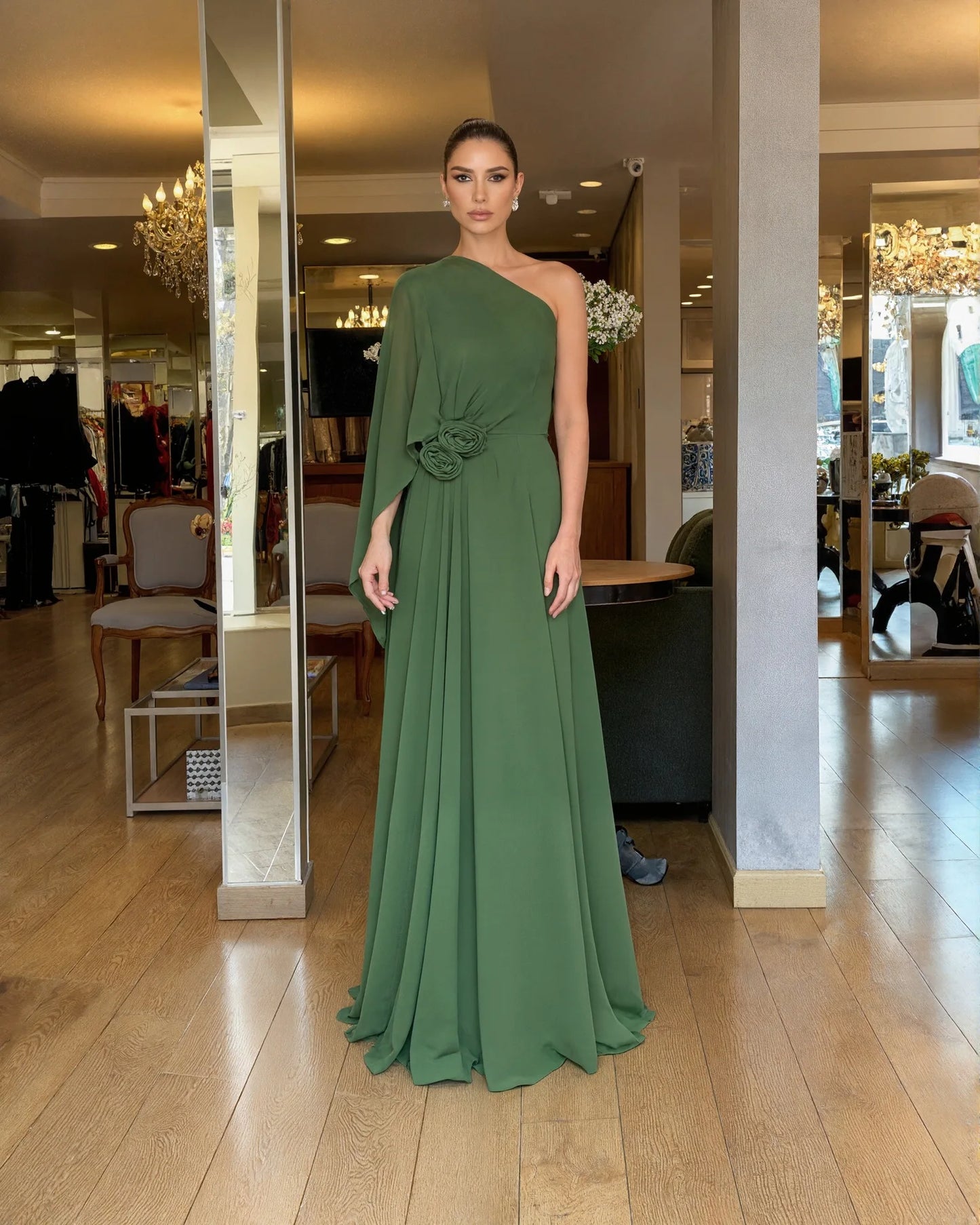 New Slant Shoulder Chiffon Party Dress Women's Loose Big Skirt Dress Summer High Waist Polyester Fiber Sleeveless