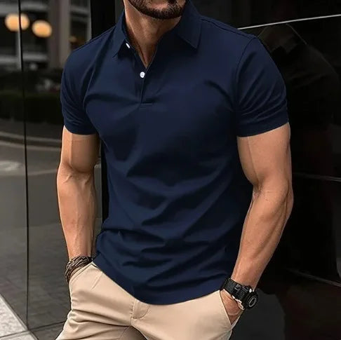 2024 New Men's Summer Casual Solid Color Button Short Sleeved T-shirt Polo Shirt With Purple Loose Collar Daily Versatile Shirt