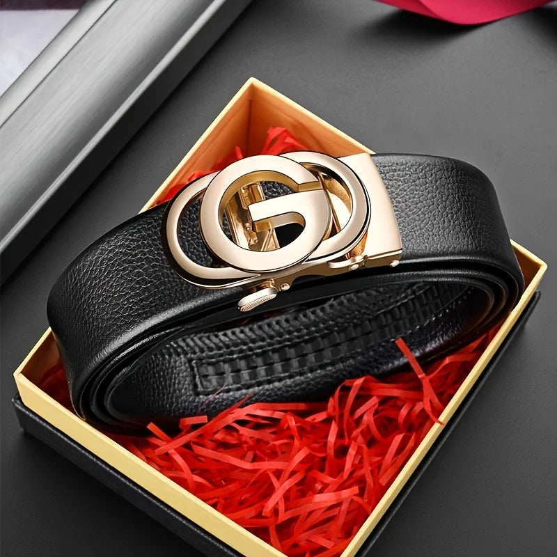 Cinto masculino com fivela automática de liga de metal, padrão de corpo de cinto luxuoso e moderno, design de marca
