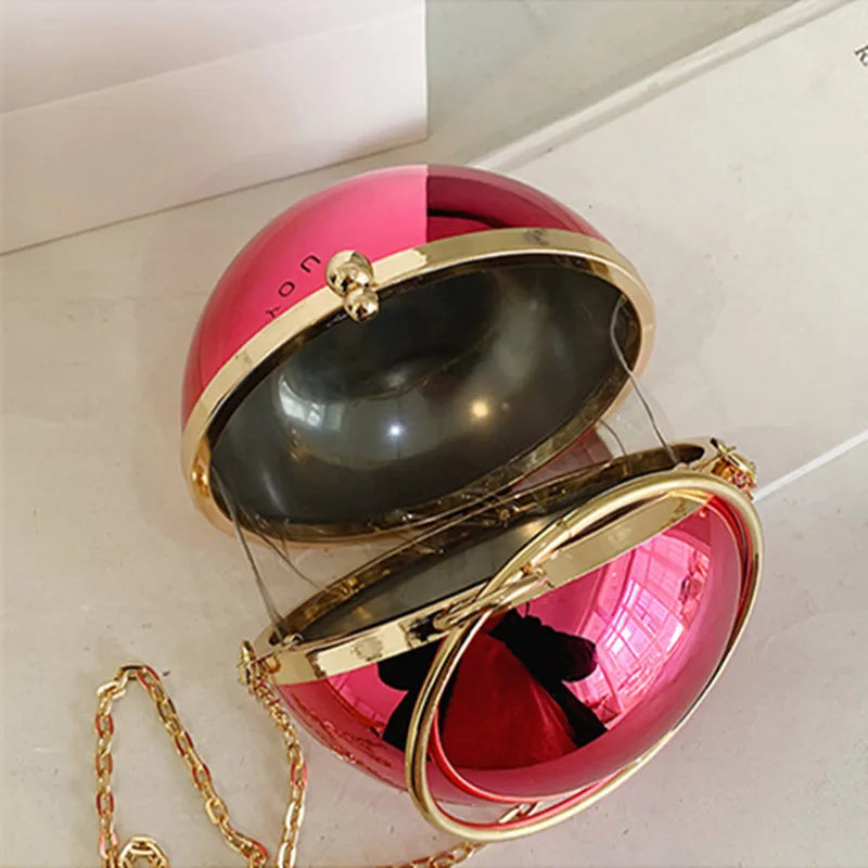 Luxury Women Round Ball Evening Bag 2024 Fashion Smooth Bright Surface Clutch Bag Ladies Crossbody Bag Party Chain Handbag Purse