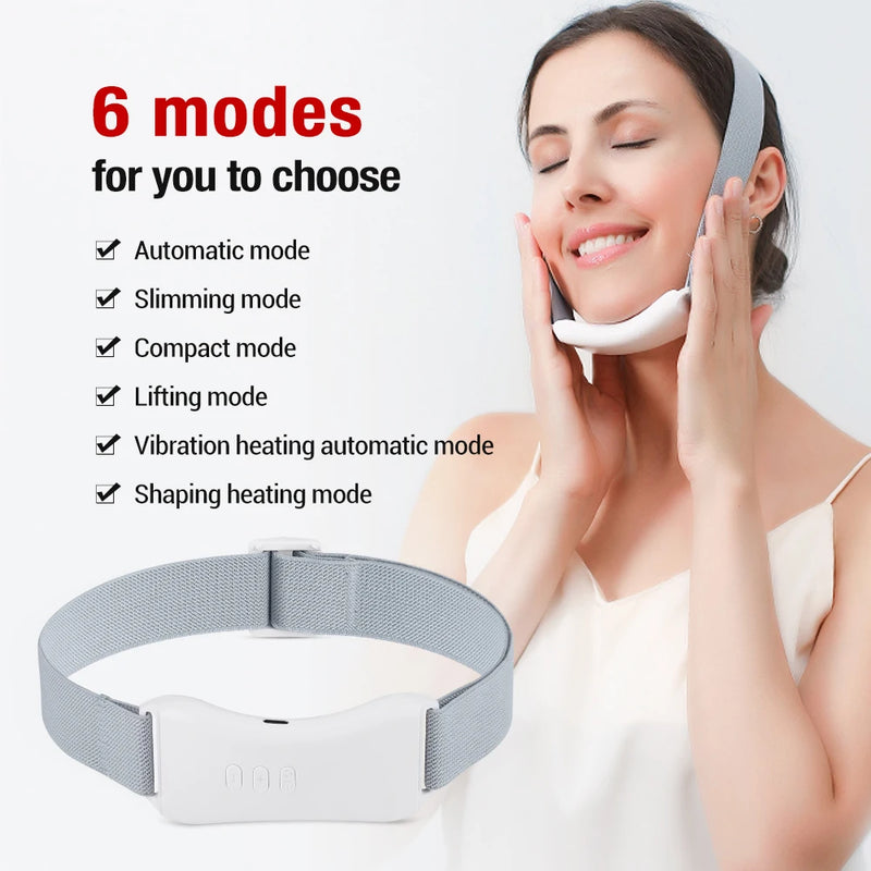 Máquina de lifting facial EMS, removedor de papada, cinto de lifting facial em V, massageador vibratório fino, dispositivos de aperto, 6 modos