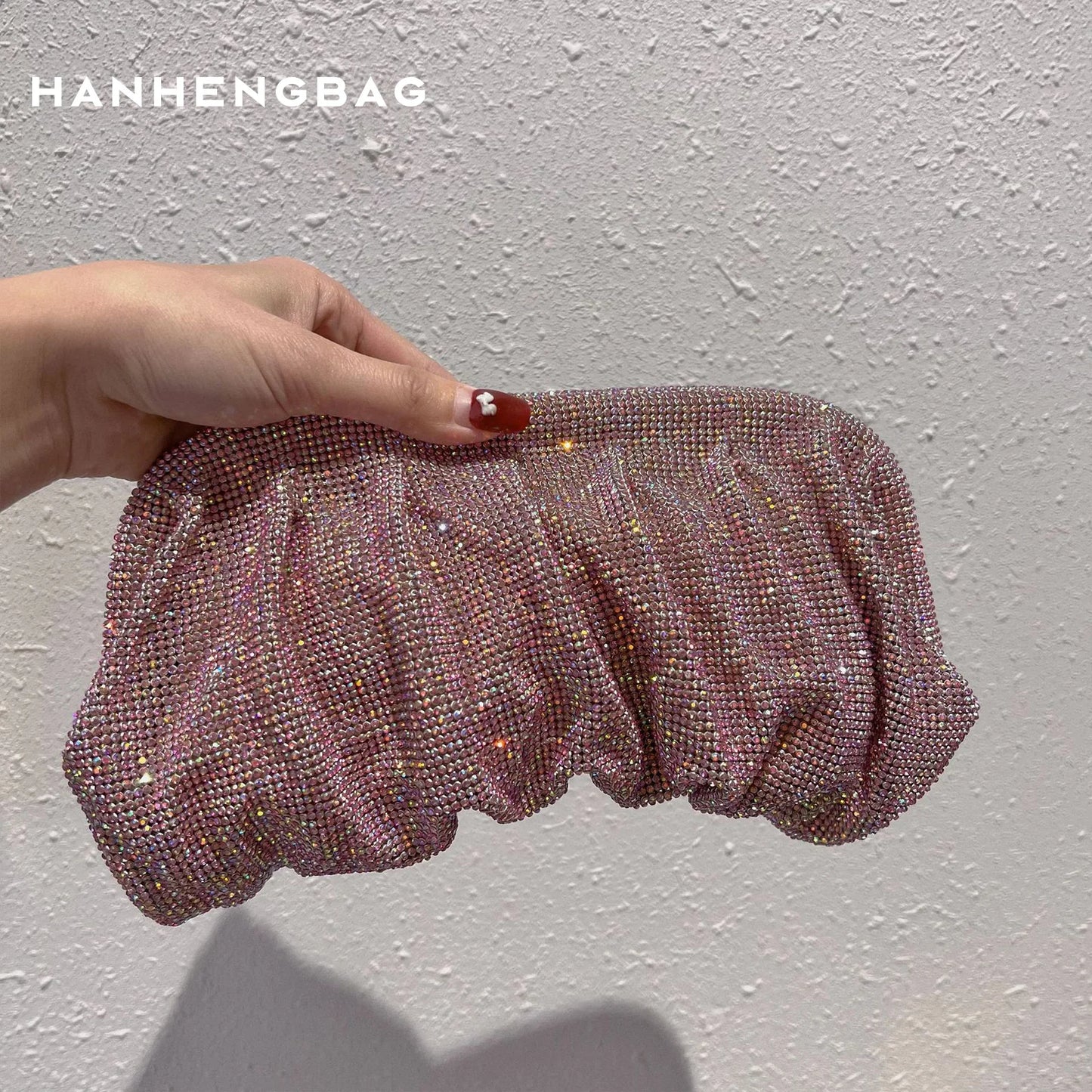 Handmade Strass Evening Clutch Bags com Punho Brilhante, Novas Dobras Bolsas, Handmade Bolsas, Designer De Luxo, Festa De Casamento, Alta Qualidade - CRAVO ROSE