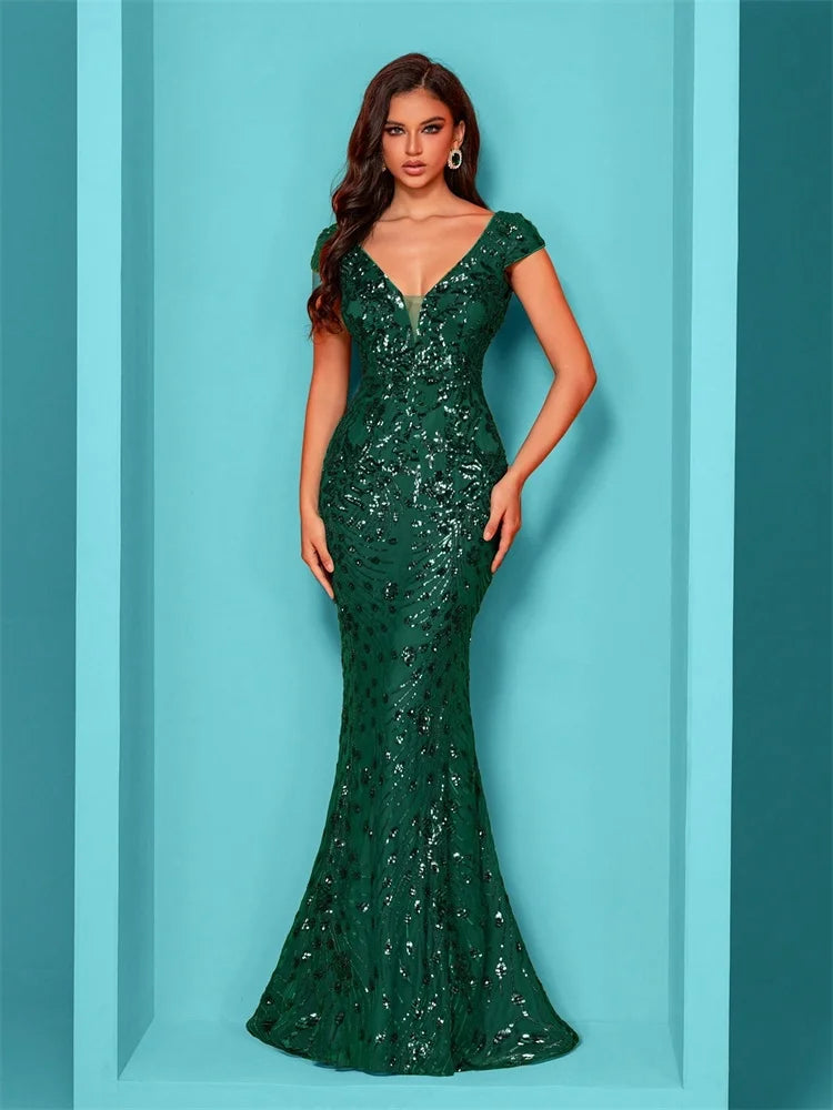 Lucyinlove Elegant Champagne Evening Dress For Women Long 2024 Luxury Mermaid Formal Sequins Prom Wedding Party Cocktail Dresses