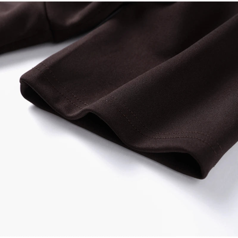 Vestido longo elegante com decote redondo e manga curta, moda feminina, liso, plissado, gaze, patchwork, 2025, novo, para escritório