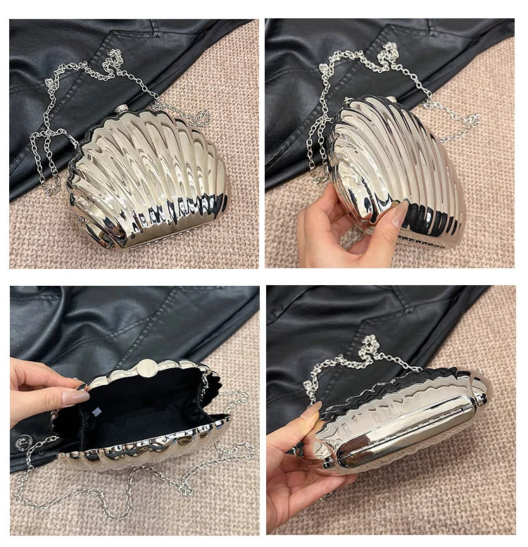 Evening Bags Shell Shape Women Clutch Bags 2024 New Wedding Bridal Handbag Pearl Beaded Fashion Shell Chain Party Bags