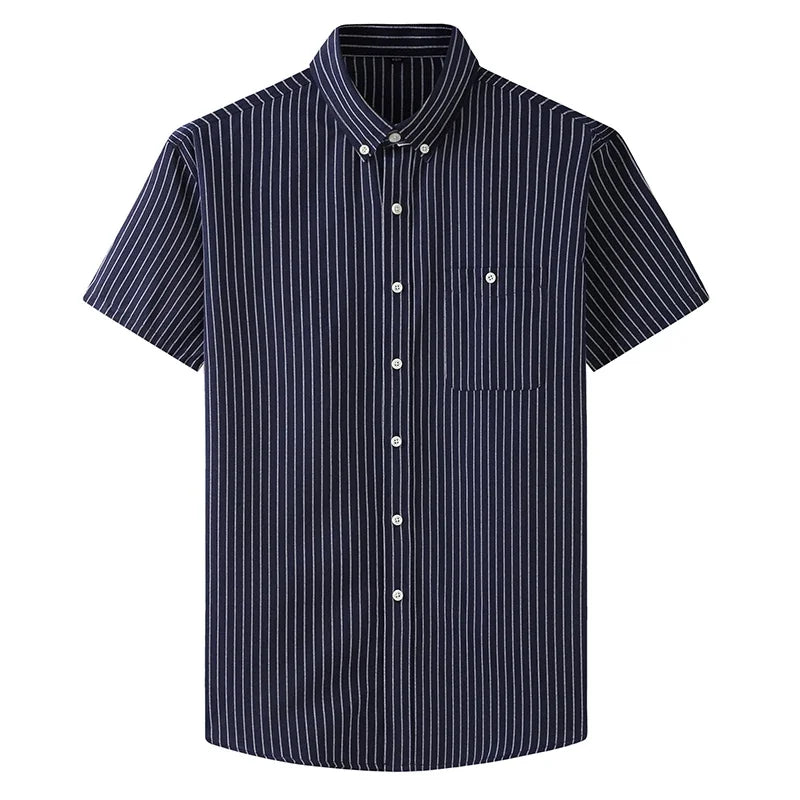 New Summer Men Striped Short Sleeve Shirt Men Dress Shirts Pure Color Business Work Button Up Shirt Big Social Korean Clothes