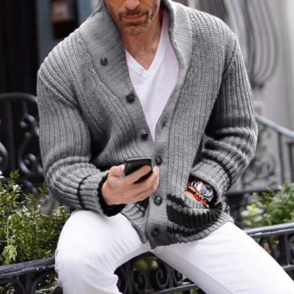 Coat Men Cardigan Sweaters Turn Down Collar Full Sleeve Coats Single Breasted Solid Stripped Open Stitch Autumn Winter Outerwear