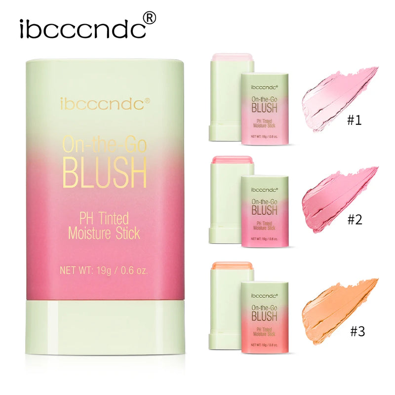 Paleta de blush 3 em 1 com mudança de temperatura para lábios e bochechas, bastão de blush com mudança de temperatura para produtos de maquiagem, paleta de cosméticos em bastão para rosto